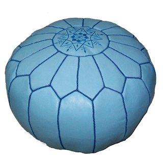 Moroccan Contemporary Leather Ottoman Turquoise (Morocco)