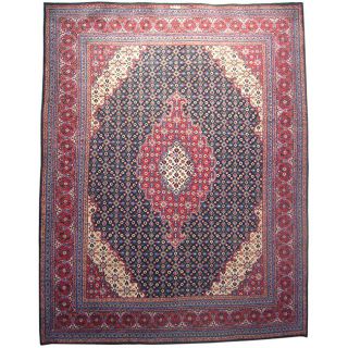 Persian Hand knotted Khorasan Moud Navy Wool Rug (101 x 1210