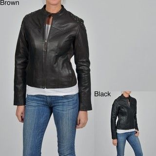 Knoles & Carter Womens Plus Size Leather Star Stud Scuba Jacket