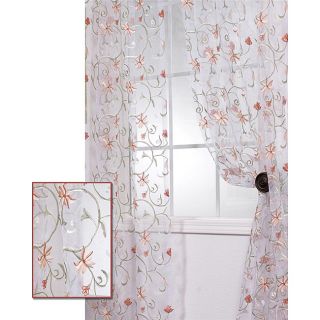 White Embroidered Organza 96 inch Sheer Curtain Panel