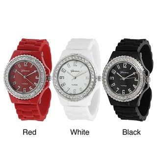 Geneva Platinum Womens Rhinestone accented Silicone Cuff Watch