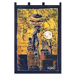 Handcrafted Woman from the Lakeside Batik Wall Hanging (Ghana)