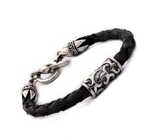 Leather and Sterling Silver Mens Bracelet  8 Henry