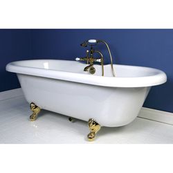 Deck mount Polished Brass Clawfoot Tub Faucet with Hand Shower
