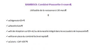 BAMBISOL Poussette Combiné trio 3 roues Cap Vert CAP VERT   Achat