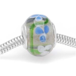 Beadaholique Glass Blue and White Flowers 14 mm Lampwork Bead (Pack of