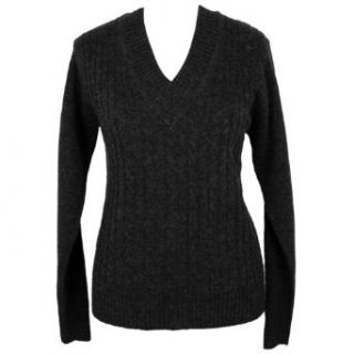 Black V neck Long Sleeve Cable Knit Sweater Clothing