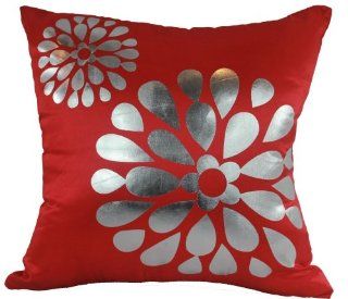 Bright Red Pop Flowers 18x18 Decorative Silk Throw
