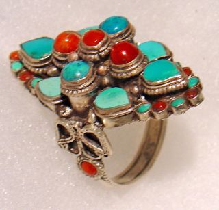 Large Tibetan Coral and Turquoise Ring (Nepal)
