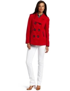 AK Anne Klein Womens Petite Solid Twill Coat, Red Poppy