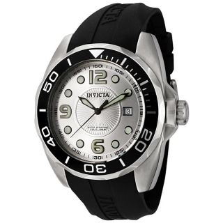 Invicta Mens Pro Diver Silver Dial Black Polyurethane Watch