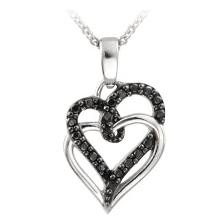 DB Designs Sterling Silver Black Diamond Accent Double Heart Necklace