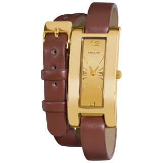 Vernier Womens Gold Tone V111 05 Brown Double Wrap Watch