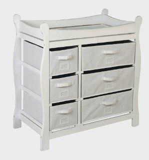 White Sleigh Style Changing Table with Six Baskets by