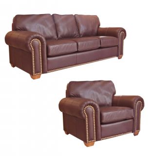 Top Grain Burgundy/Bown Leather Sofa and Chair