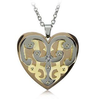 Womens Tri color Heart Necklace in Stainless Steel Jewelry 