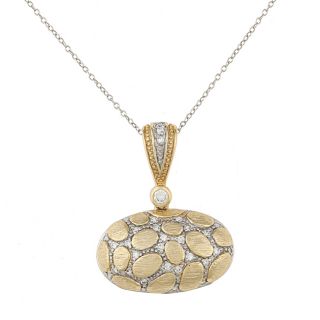 La Preciosa Silver Two tone Puffed Oval Cubic Zirconia Necklace MSRP