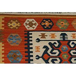 Hand woven Kilim Beige Wool Rug (6 x 9)