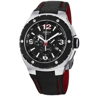 Alpina Mens Club Black Dial Leather Strap Chronograph Quartz Watch