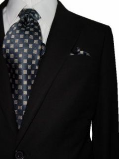 Bertolini 2 Button Solid Black Mens Suit Wool and Silk