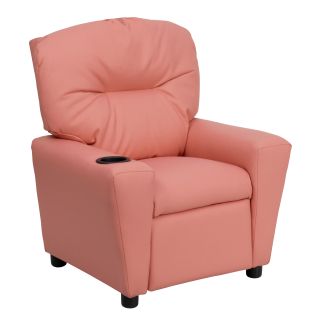 Flash Furniture Contemporary Pink Vinyl Kids Recliner with Cup Holder