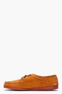 Quoddy Tan Suede Blucher Moccasins for men