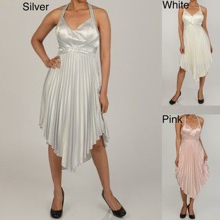Issue New York Womens Bead/ Sequin Pleated Halter Evening Dress