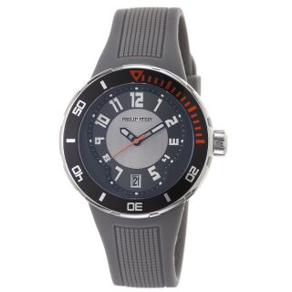 Philip Stein Mens Active Extreme Black Dial Grey Rubber Strap Watch