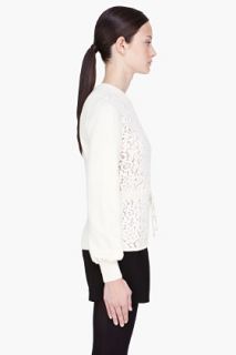 Chloe Beige Lace front Crewneck Sweater for women