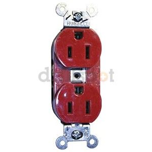 Hubbell Wiring Device Kellems CR5252R Receptacle, Duplex, 5 15R, 125V, Red