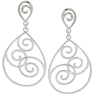 La Preciosa Sterling Silver Swirl Design Open Teardrop Earrings