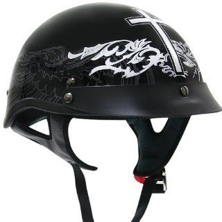 Outlaw Black Glossy Christian Cross Motorcycle Half Helmet  