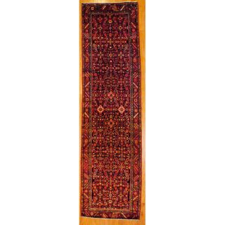 Persian Hand knotted Black/ Red Tribal Hamadan Wool Rug (36 x 127
