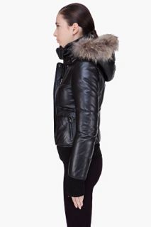 Mackage Black Leather Down Annie b Jacket for women