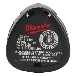 Milwaukee 48 11 2401 Battery Pack, 12V, Li Ion, 1.5A/hr.