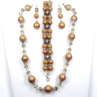 Silverplated Brown Glass Pearl and Clear Crystal Jewelry Set
