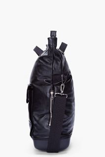 KRISVANASSCHE Black Leather Shopper Bucket Bag for men