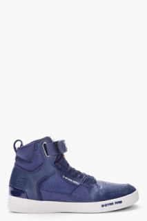 G Star Navy Leather Yard Bullion Sneakers for men