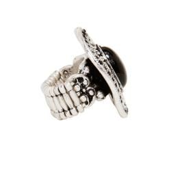 Silvertone Brass Black Laminate Resin Fashion Ring