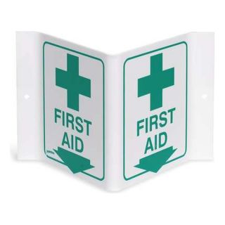 Prinzing V1FA03A First Aid Sign, 6 x 9In, GRN/WHT, First Aid