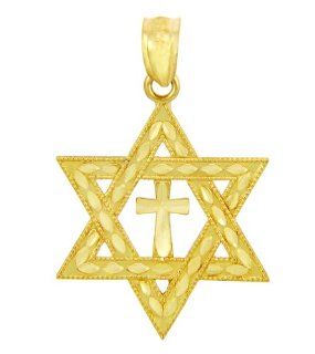 Jewish Charms and Pendants   Star Cross of David (10K