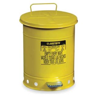 Justrite 09501 Oily Waste Can, 14 Gal., Steel, Yellow