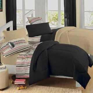 Two Toned Black and Khaki Full Comforter Bedding Cover