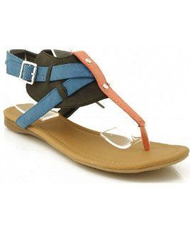 Qupid Agency 200 Colorblock Cuff Thong Flat Sandal Shoes