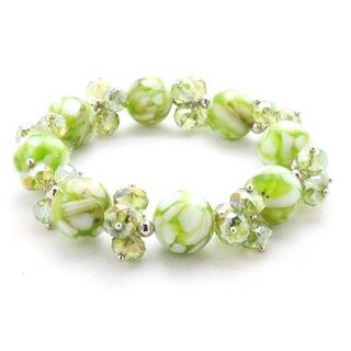 Bleek2Sheek Green Mosaic Marble and Crystal Stretch Bracelet