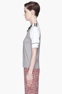 Marni Edition Heather Grey Colorblocked Crystal Embroidered T shirt for women