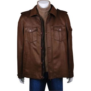 Mantoni Mens Army Green Faux Leather Jacket