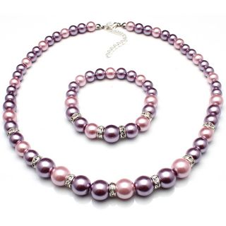 Bleek2Sheek Purple and Mauve Glass Pearl Necklace and Earring Set
