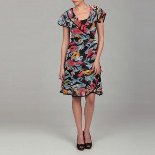 Tiana B. Womens Multi Chiffon Ruffle Wrap Dress