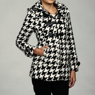 Last Kiss Womens Black/ White Houndstooth Toggle Coat FINAL SALE